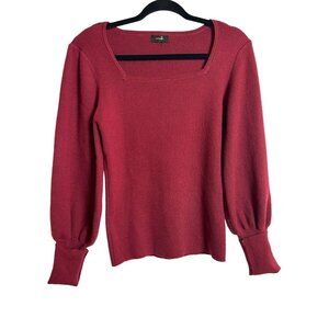 Ontwelth Women's Large Sweater Red Ribbed Knit Square‎ Neck Long Sleeve Viscose